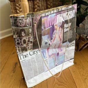 Vintage Y2K Newspaper Print Tote Clear Handle Waterproof Bag